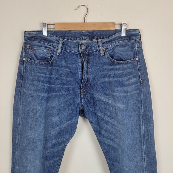 Polo Ralph Lauren Jeans 35x32 Blue Denim Slim Straight Zip Fly Stratford Wash - Picture 2 of 12